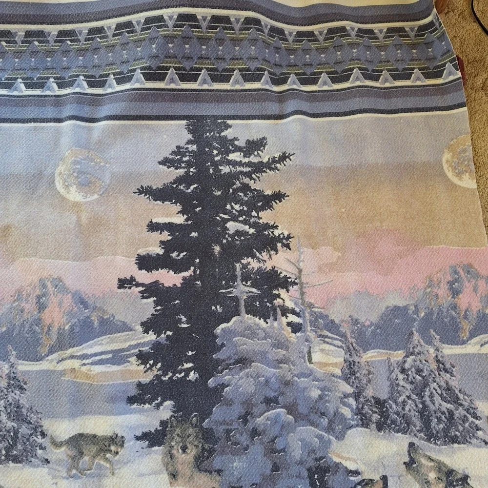 Vintage Nature Wolf Moon Acrylic Blanket Forest Mountains Cabincore